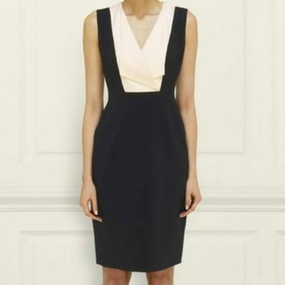 L.K. BENNETT Black Ribbon Tuxedo Dress Sz M - Picture 2 of 10